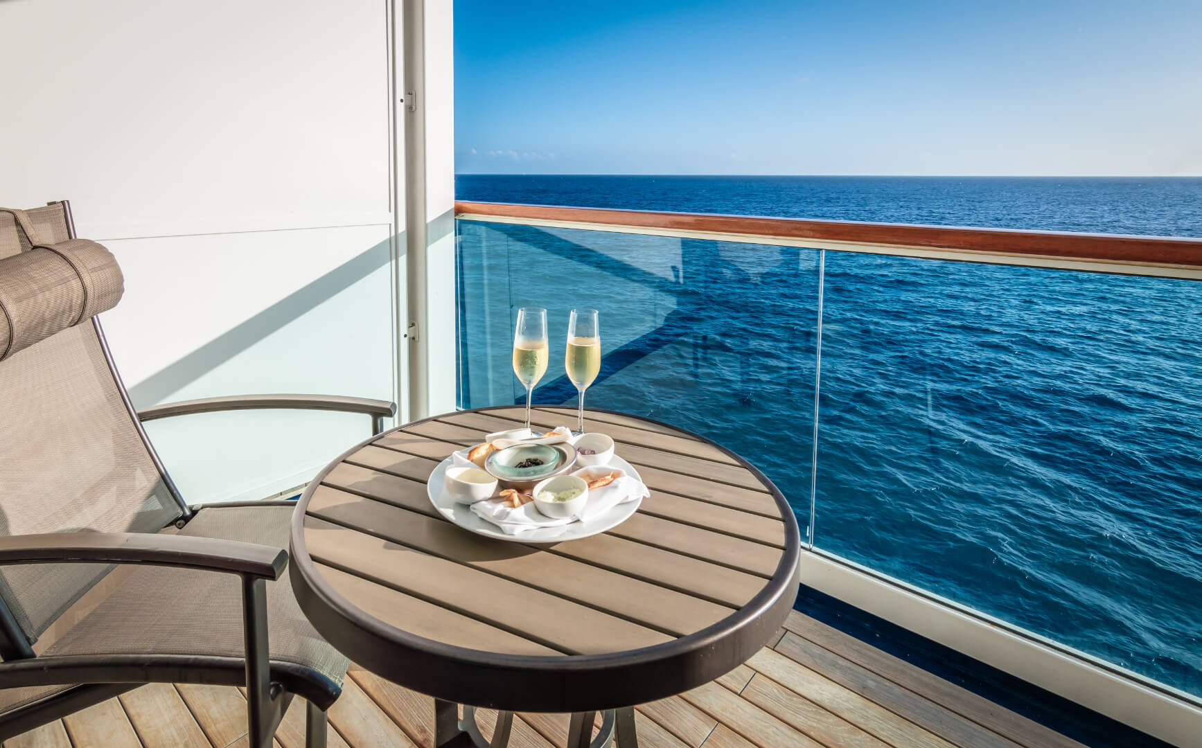 Champagne and Balcony in the Cruise Ship.