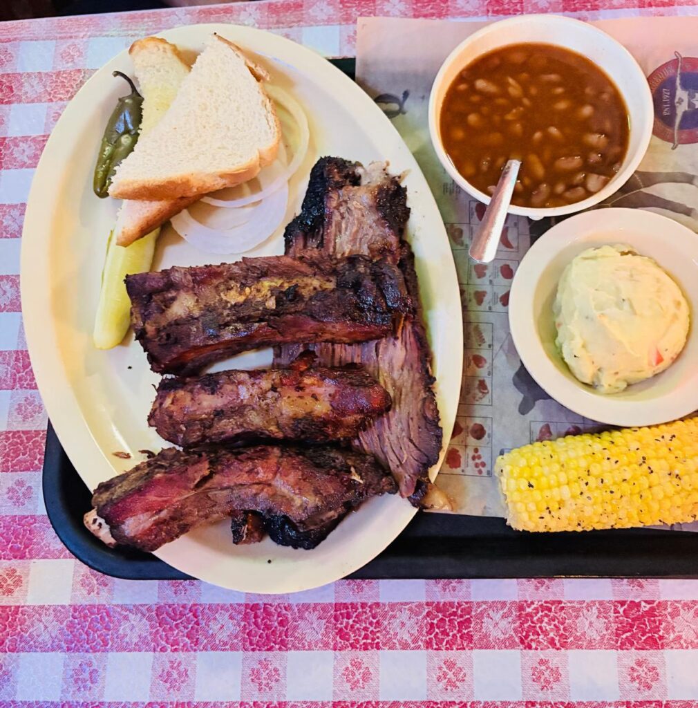 Plate of ribs and brisket in fort worth